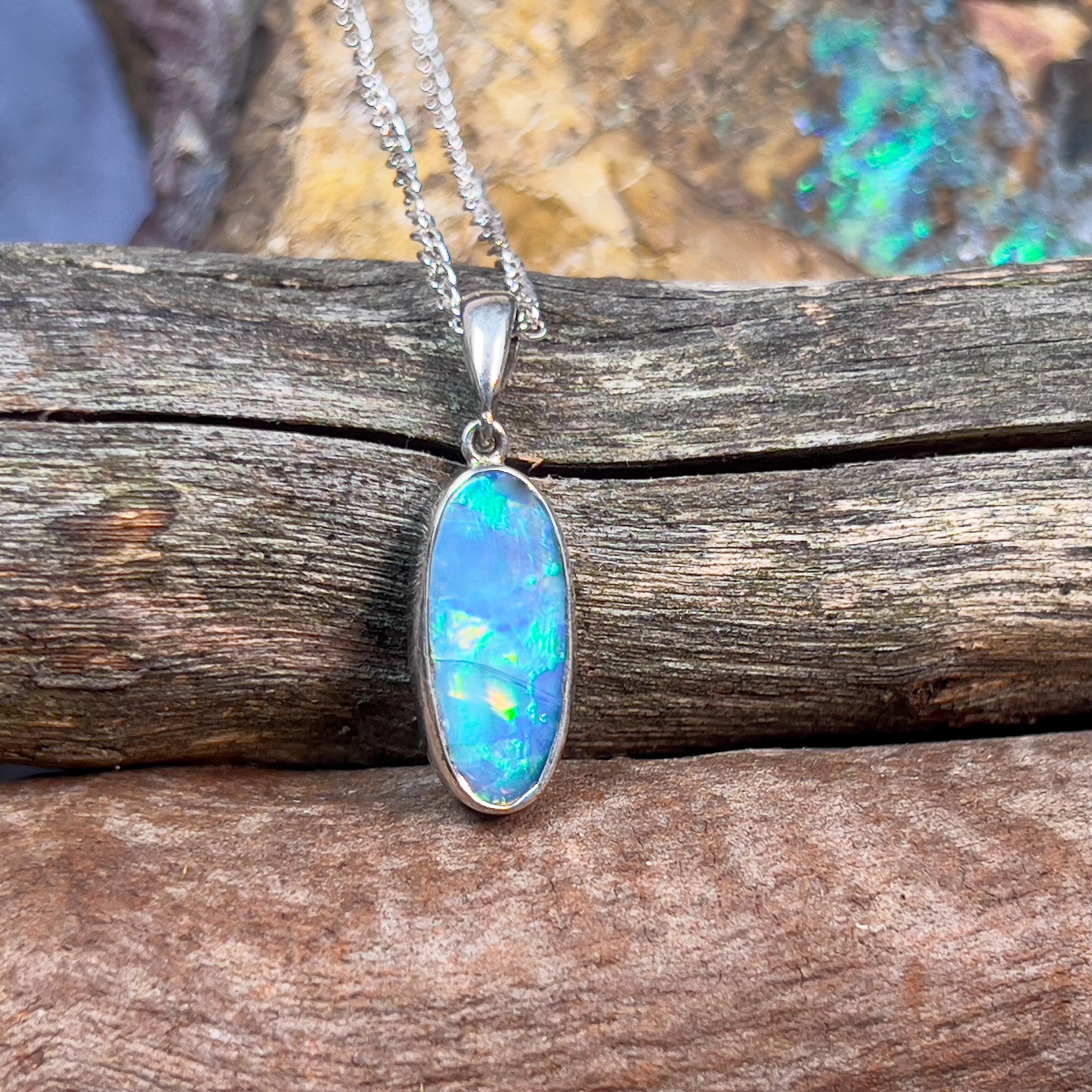 Sterling Silver Light Opal doublet pendant 16x7mm - Masterpiece Jewellery Opal & Gems Sydney Australia | Online Shop