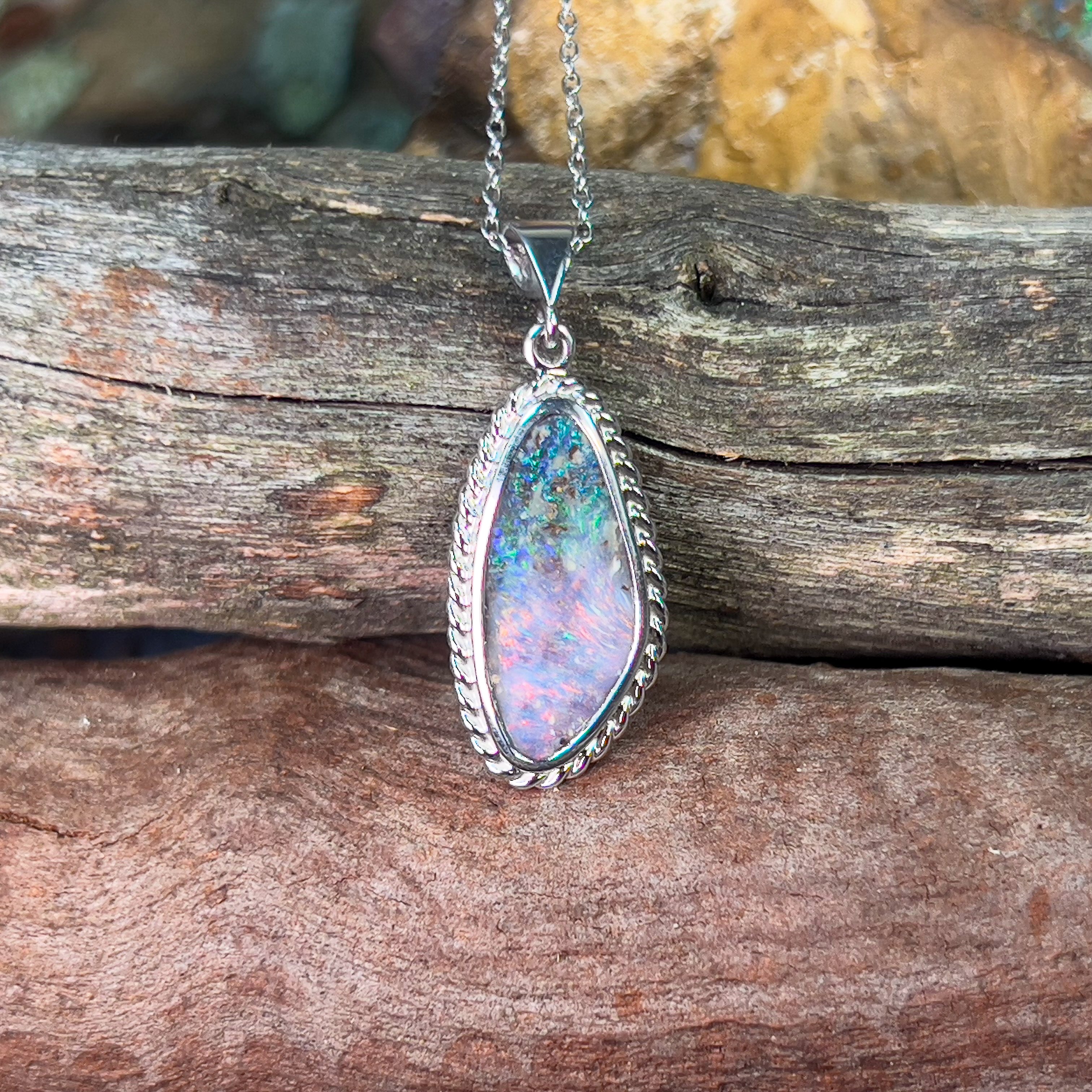 18kt White Gold Boulder Opal 4.3ct pendant - Masterpiece Jewellery Opal & Gems Sydney Australia | Online Shop