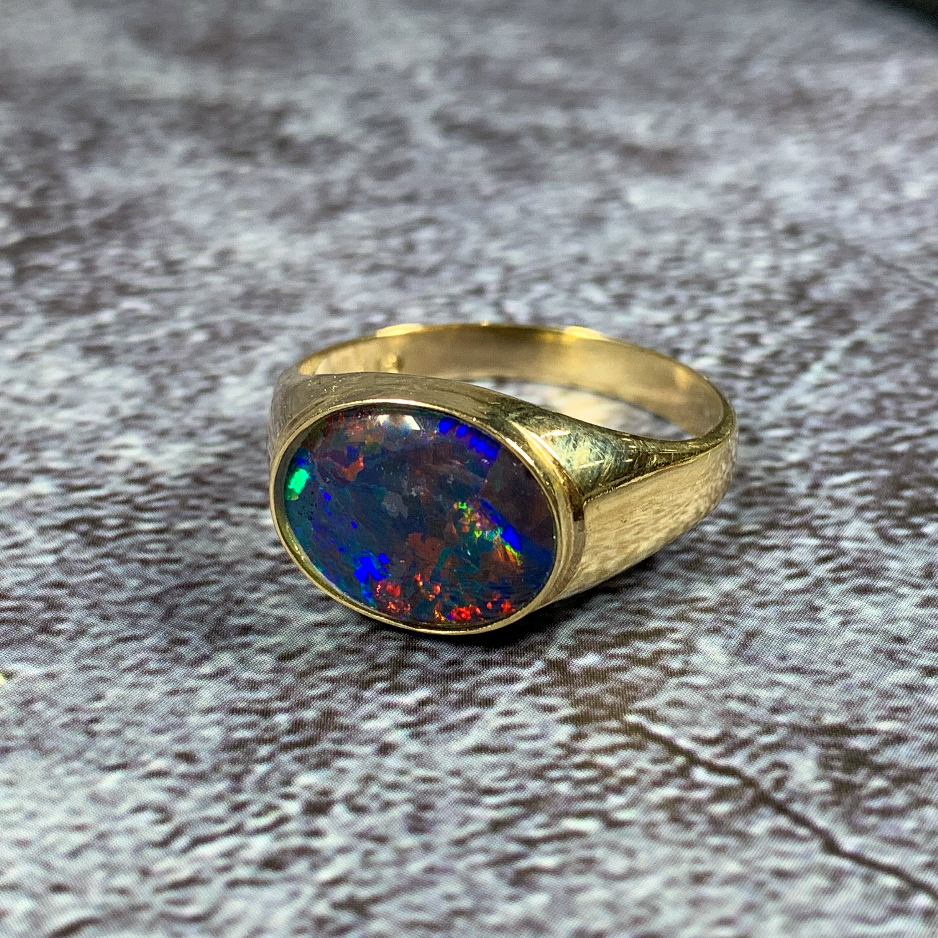 One 9kt Yellow Gold signet ring 12x10mm Opal triplet - Masterpiece Jewellery Opal & Gems Sydney Australia | Online Shop