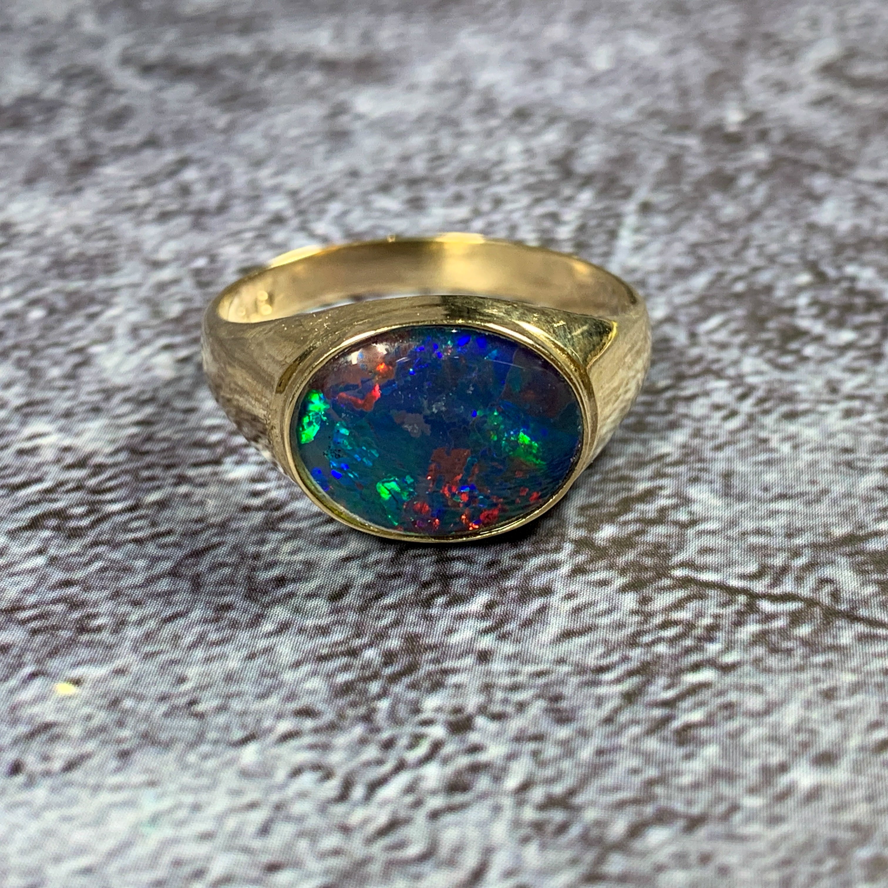 One 9kt Yellow Gold signet ring 12x10mm Opal triplet - Masterpiece Jewellery Opal & Gems Sydney Australia | Online Shop