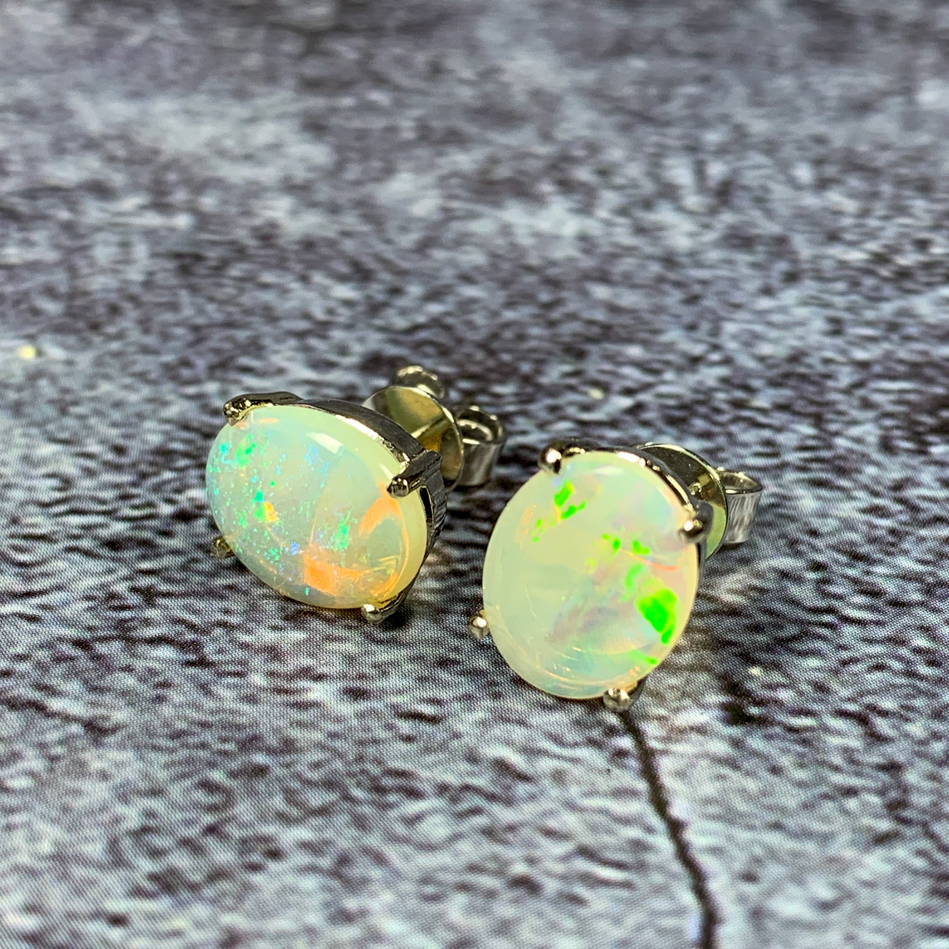 9kt White Gold Light Opal 10x8mm studs - Masterpiece Jewellery Opal & Gems Sydney Australia | Online Shop