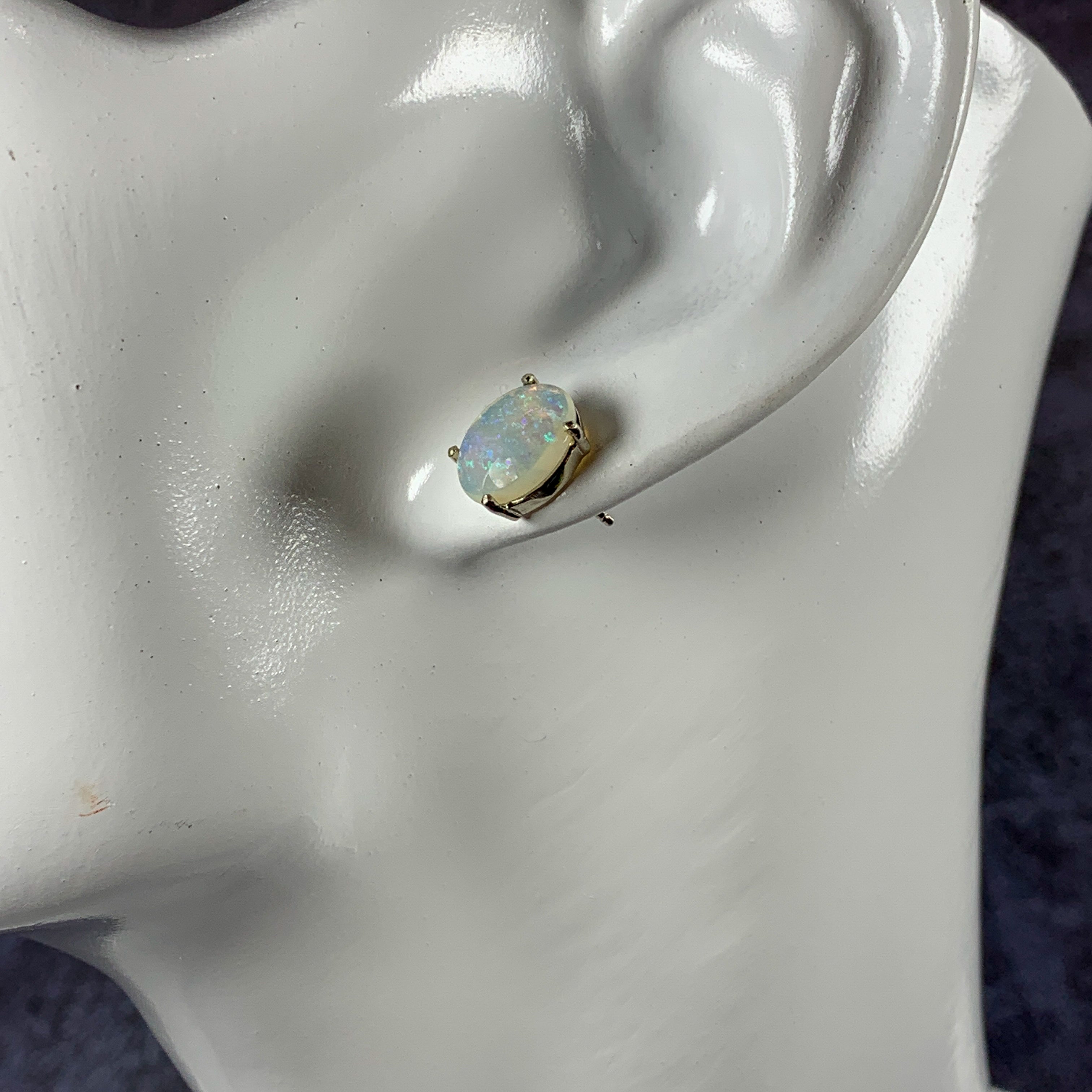 9kt White Gold Light Opal 10x8mm studs - Masterpiece Jewellery Opal & Gems Sydney Australia | Online Shop