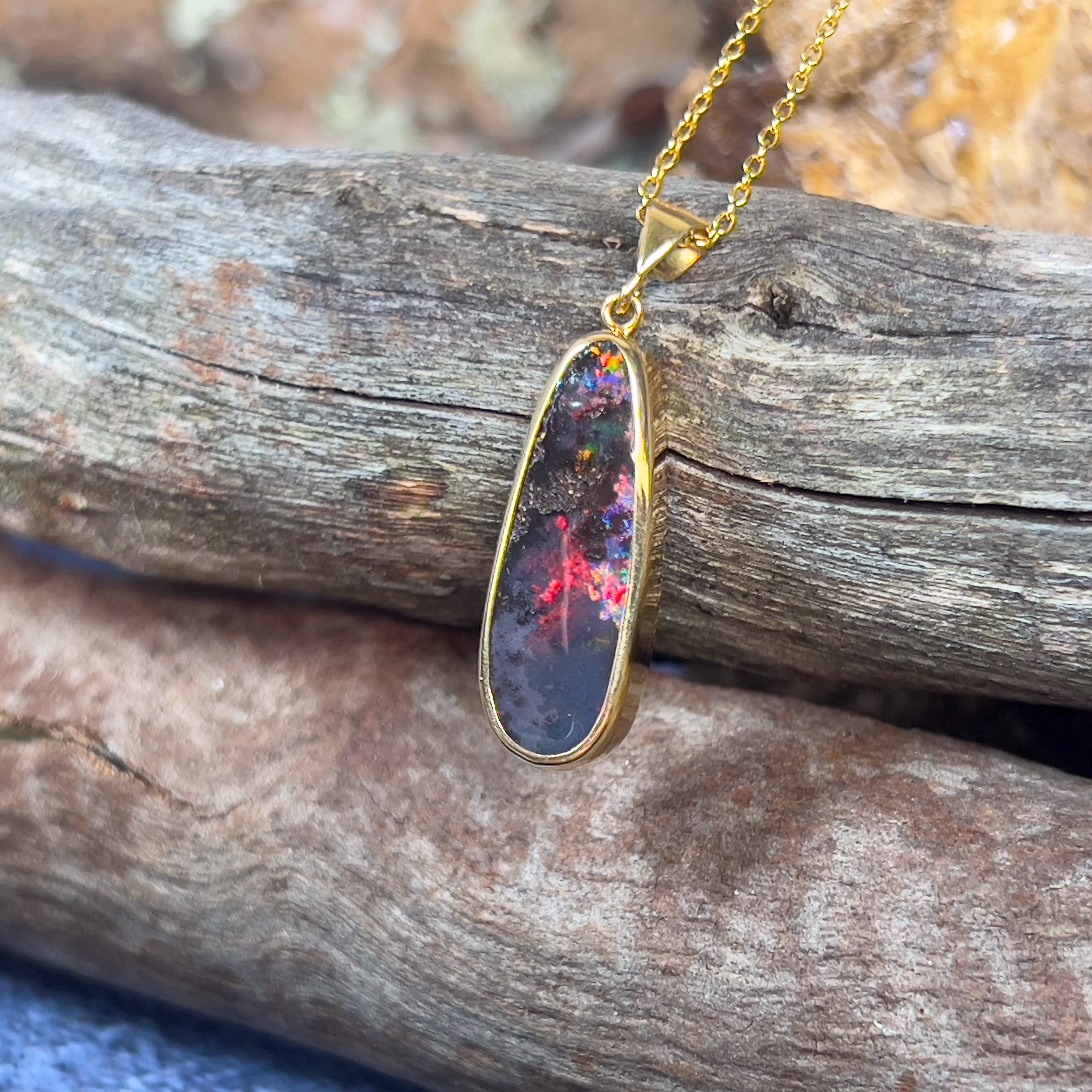 18kt Yellow Gold Boulder Opal 9.1ct pendant - Masterpiece Jewellery Opal & Gems Sydney Australia | Online Shop