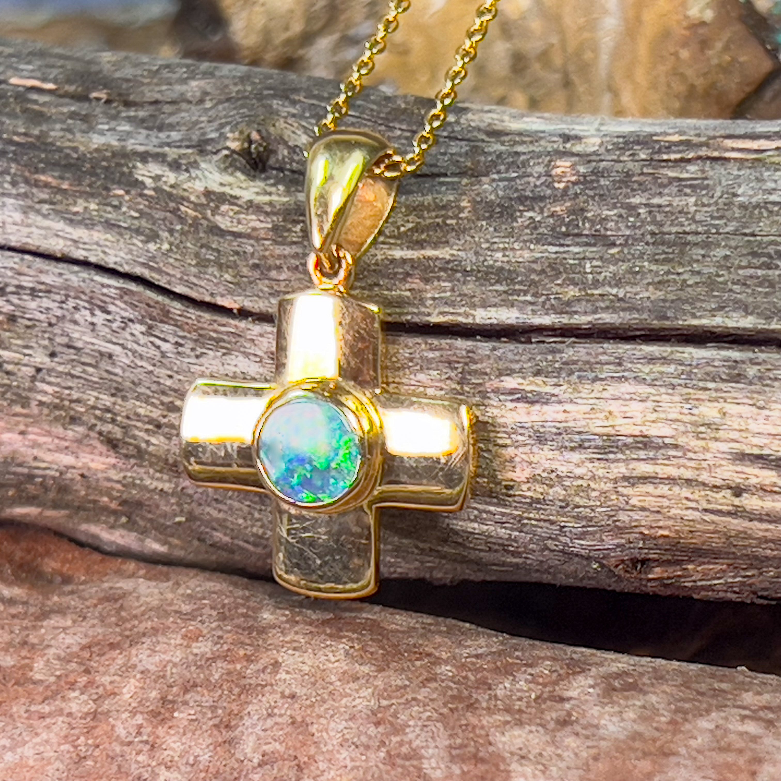 18kt Yellow Gold Black Opal 0.4ct cross pendant - Masterpiece Jewellery Opal & Gems Sydney Australia | Online Shop