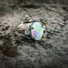 Platinum Black Opal 1.9ct and Diamond 0.24ct trilogy ring - Masterpiece Jewellery Opal & Gems Sydney Australia | Online Shop