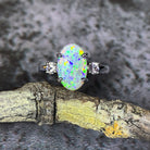 Platinum Black Opal 1.9ct and Diamond 0.24ct trilogy ring - Masterpiece Jewellery Opal & Gems Sydney Australia | Online Shop