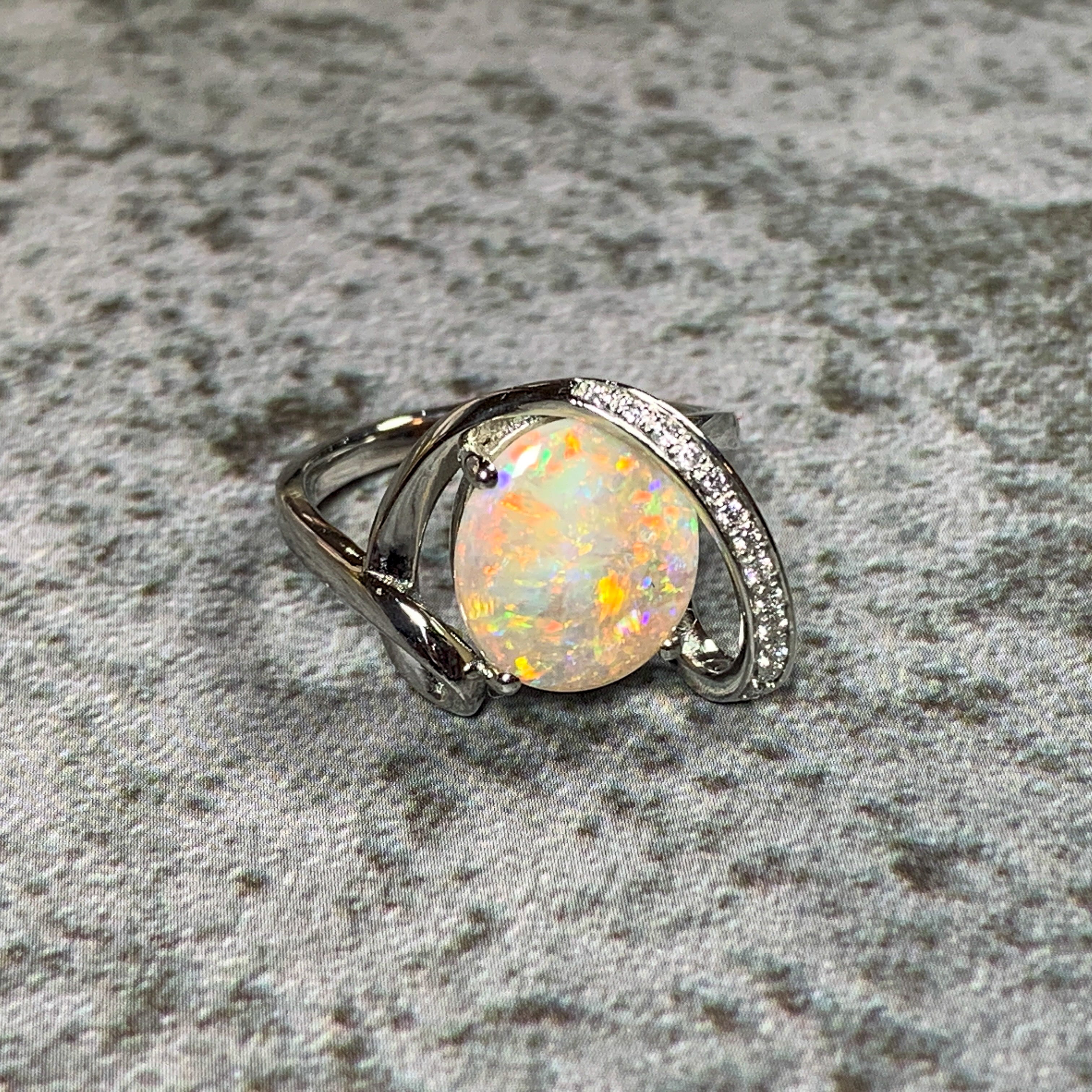 Platinum White Opal 2.08ct and Diamond ring - Masterpiece Jewellery Opal & Gems Sydney Australia | Online Shop