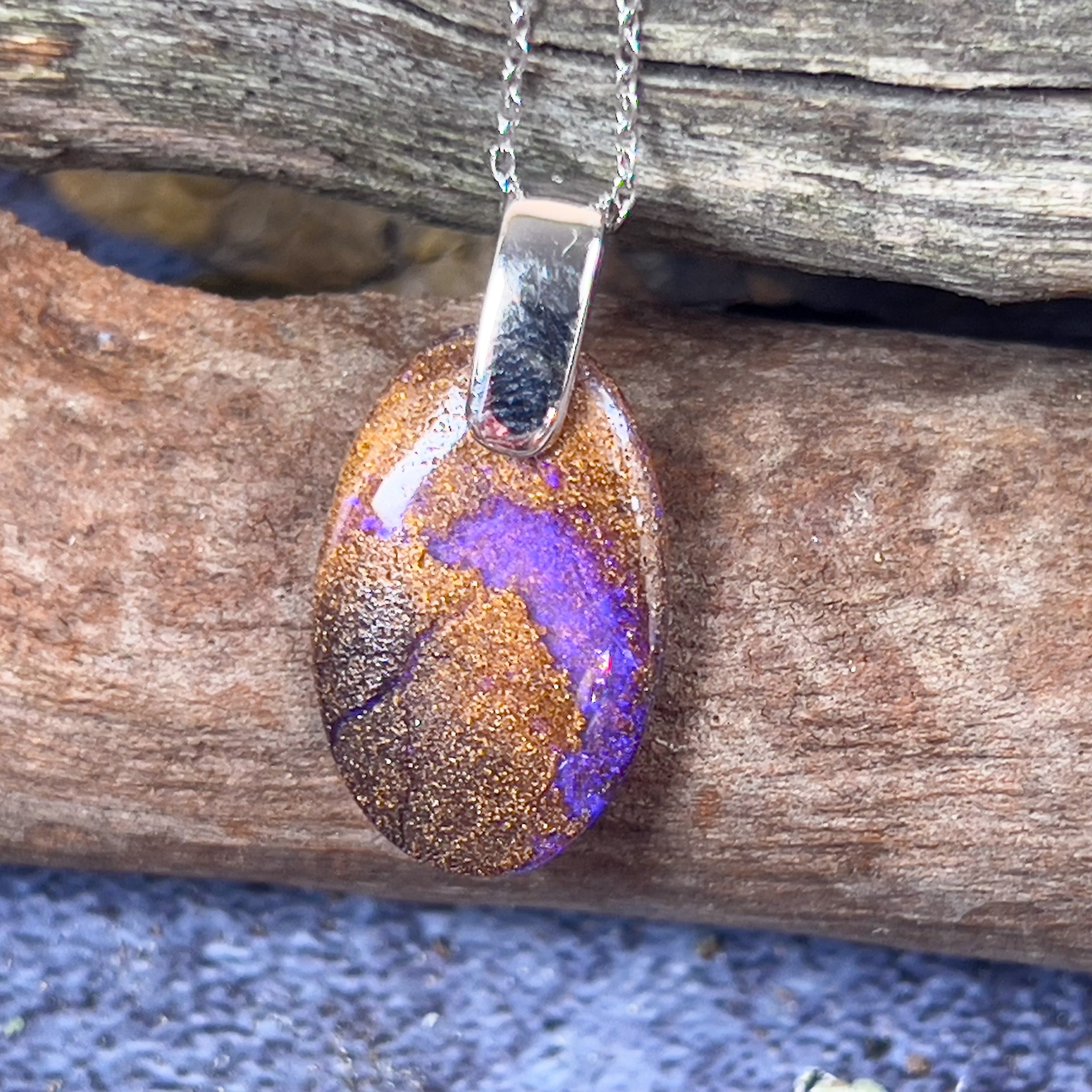 Sterling Silver Boulder Opal necklace drill through - Masterpiece Jewellery Opal & Gems Sydney Australia | Online Shop