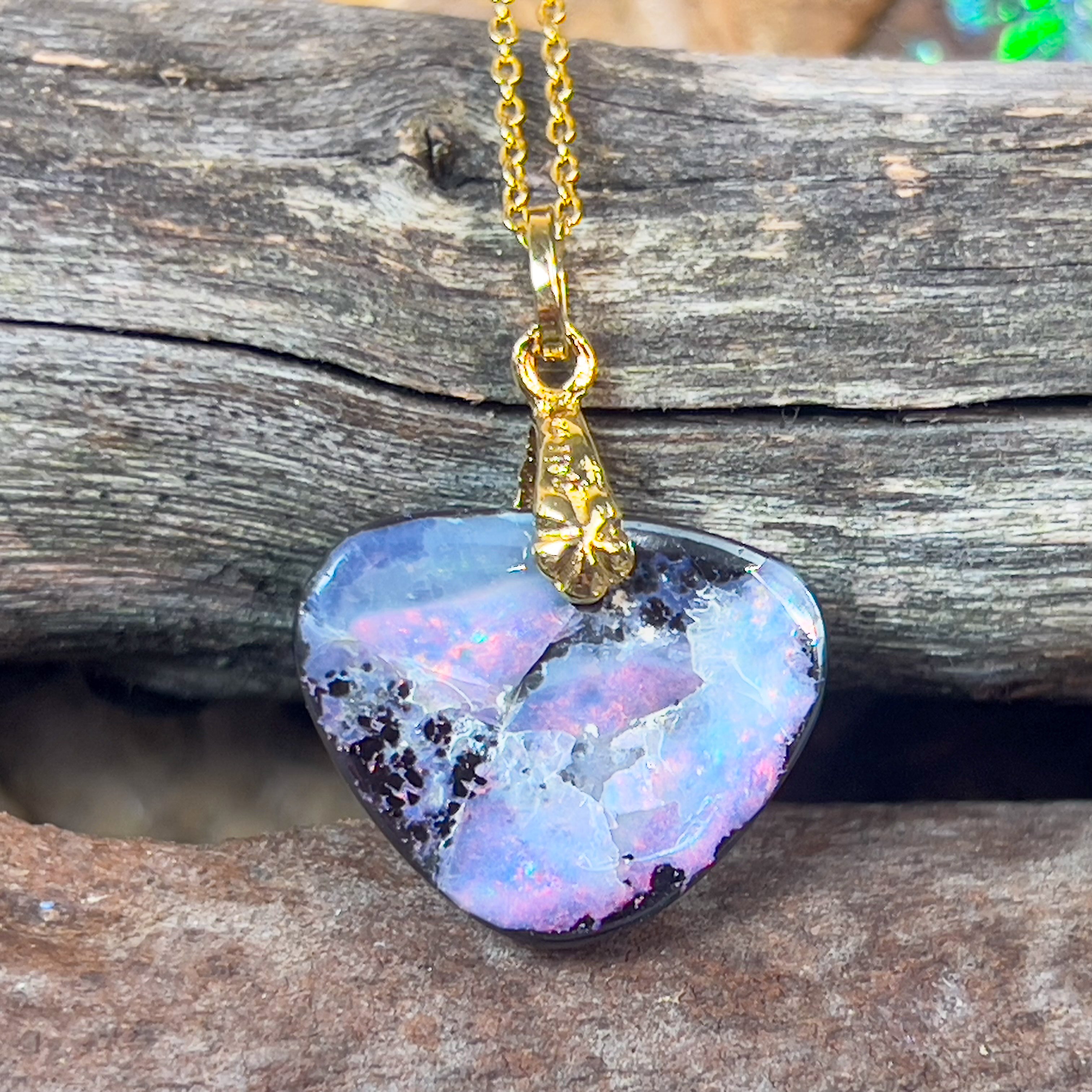 Sterling Silver Gold plated Boulder Opal Pink colour pendant - Masterpiece Jewellery Opal & Gems Sydney Australia | Online Shop