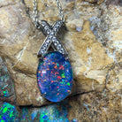 Sterling Silver Opal necklace Triplet 14x10mm cross loop - Masterpiece Jewellery Opal & Gems Sydney Australia | Online Shop
