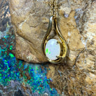 Gold Plated 8x6mm White Opal teardrop loop design pendant - Masterpiece Jewellery Opal & Gems Sydney Australia | Online Shop