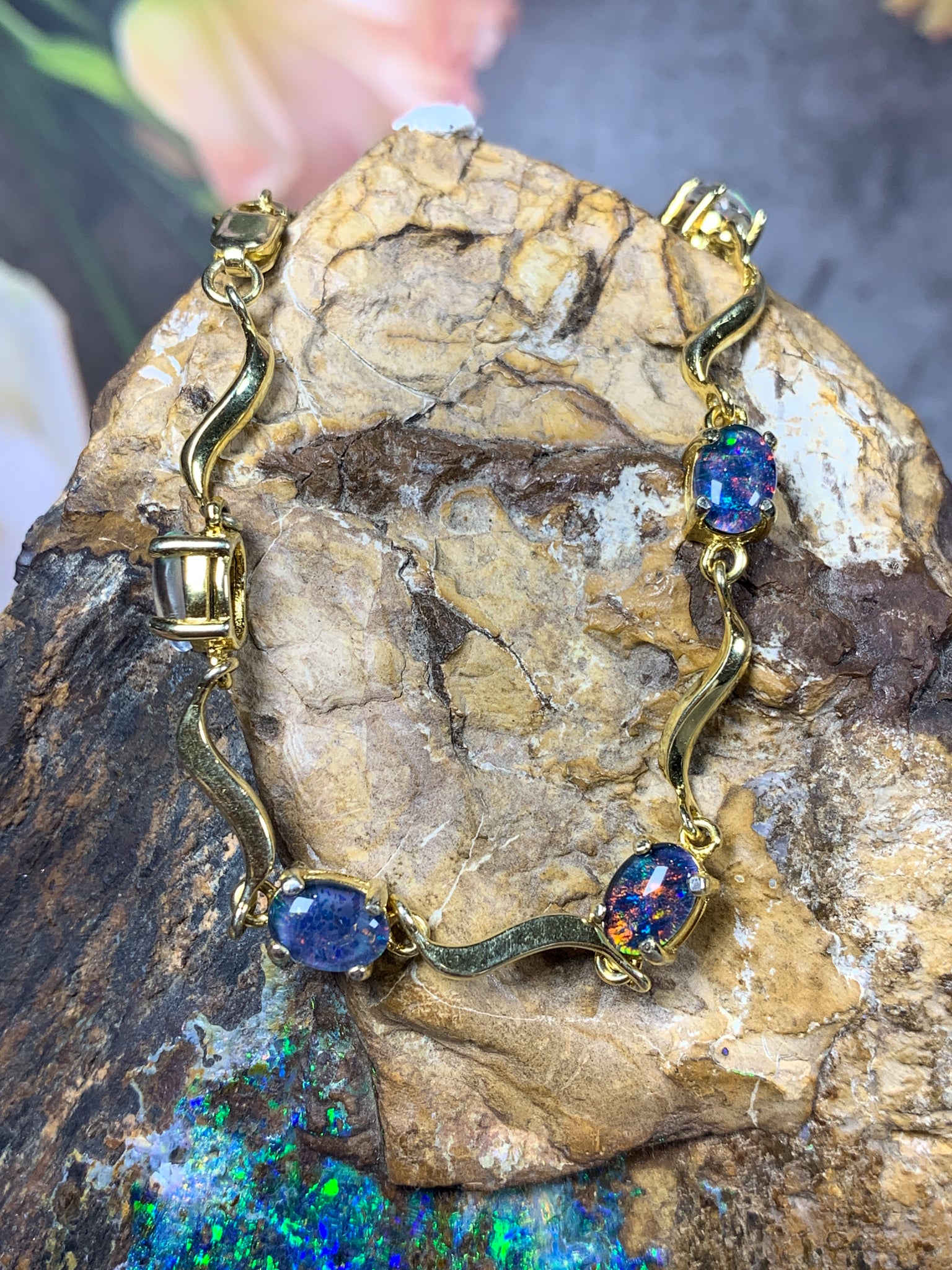 Silver Wave Opal Bracelet - Blue & Black 7x5mm Triplet - Sterling Silver for Women - Ladies Bracelet - Jewelry - Masterpiece Jewellery Opal & Gems Sydney Australia | Online Shop