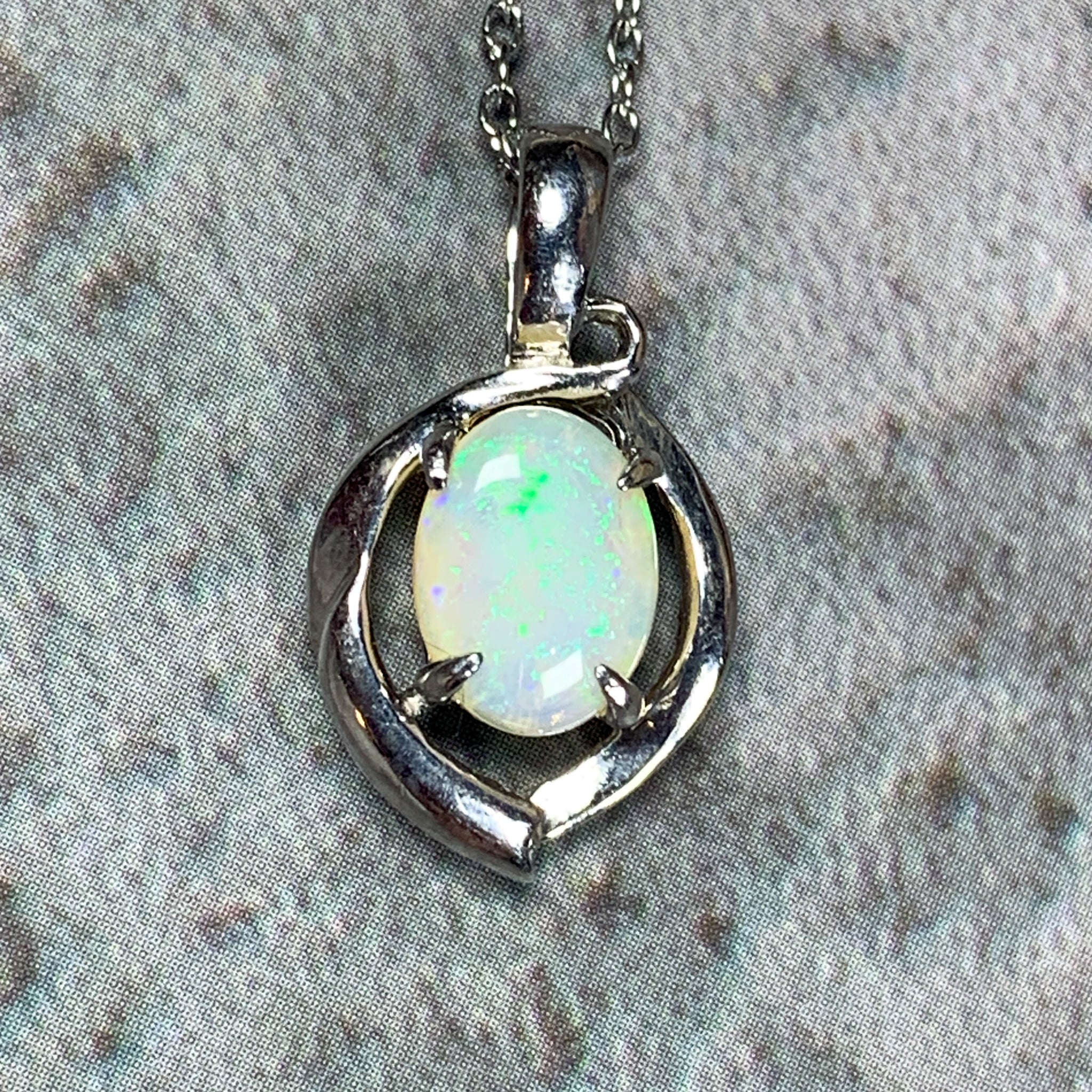 Sterling Silver 8x6mm White Opal Swirl loop design pendant - Masterpiece Jewellery Opal & Gems Sydney Australia | Online Shop