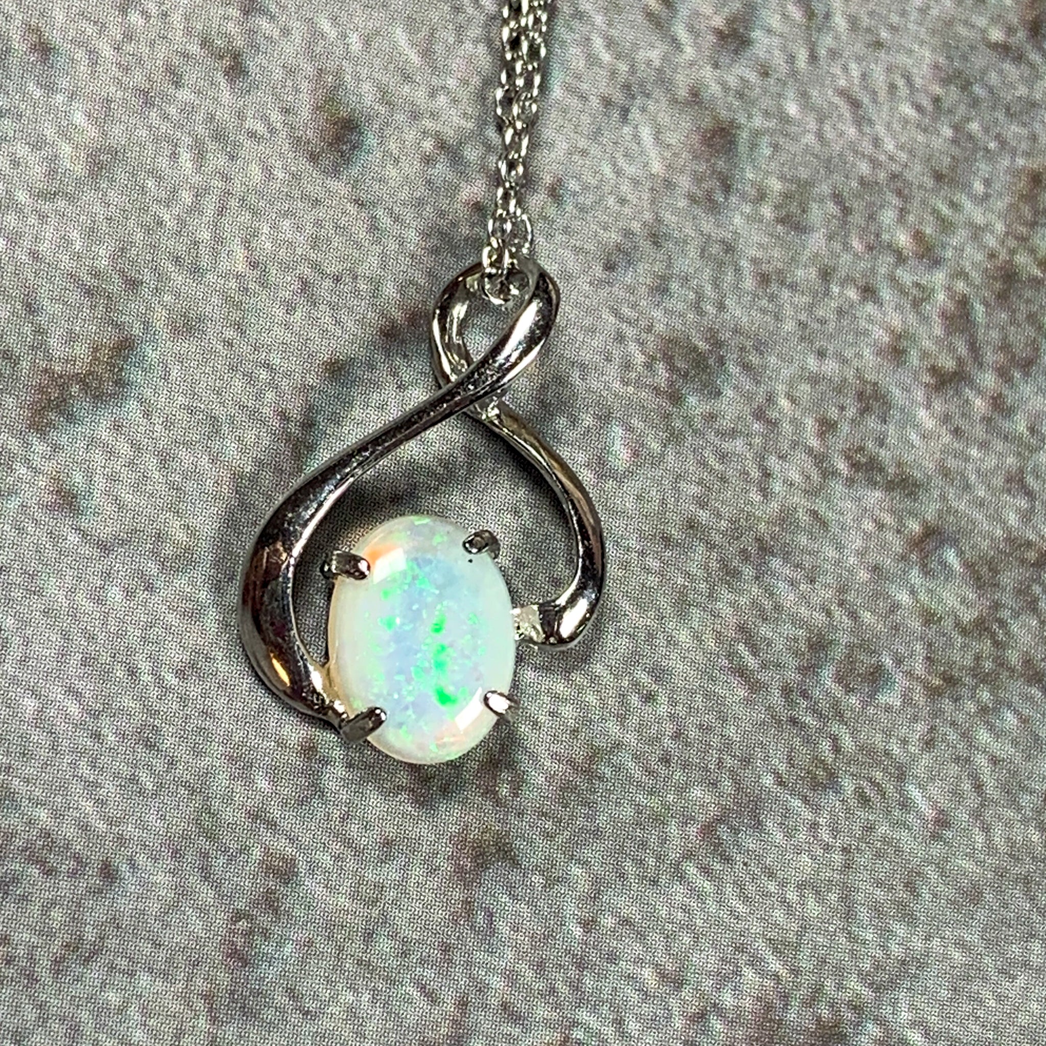 Sterling Silver White Opal pendant necklace loop design with opal 8x6mm - Masterpiece Jewellery Opal & Gems Sydney Australia | Online Shop