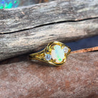 Sterling Silver Gold plated 8x6mm White Opal swirl ring - Masterpiece Jewellery Opal & Gems Sydney Australia | Online Shop