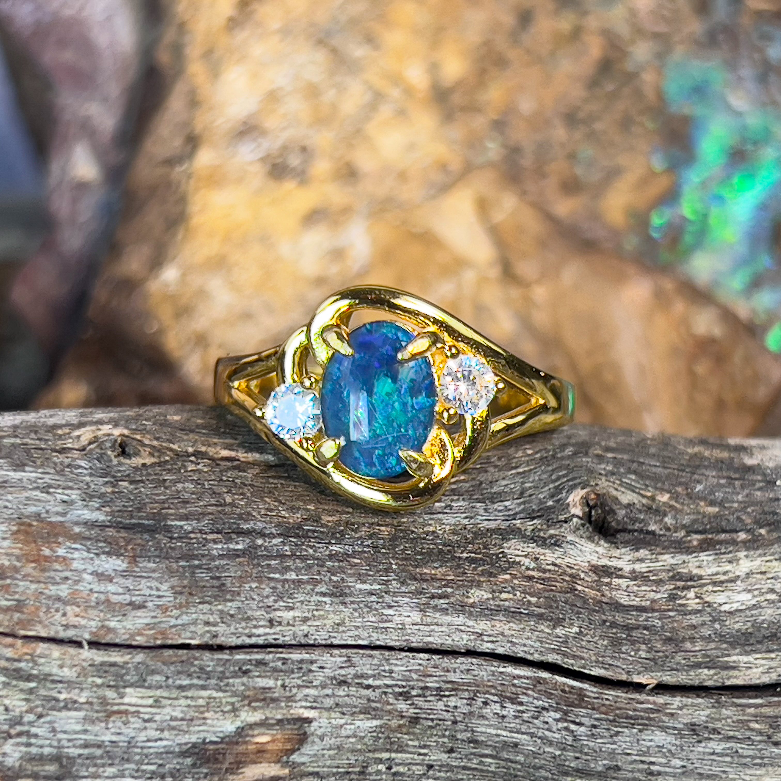 Gold Plated Sterling Silver 8x6mm Opal ring - Masterpiece Jewellery Opal & Gems Sydney Australia | Online Shop