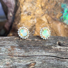 9kt Yellow Gold cluster earrings set with Light Opals and Diamonds - Masterpiece Jewellery Opal & Gems Sydney Australia | Online Shop