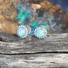 9kt White Gold pair of Opal and Diamond cluster earrings - Masterpiece Jewellery Opal & Gems Sydney Australia | Online Shop