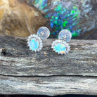 9kt White Gold pair of Opal and Diamond cluster earrings - Masterpiece Jewellery Opal & Gems Sydney Australia | Online Shop