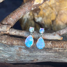 14kt White Gold pair of dangling Opal round and pearshape earrings - Masterpiece Jewellery Opal & Gems Sydney Australia | Online Shop