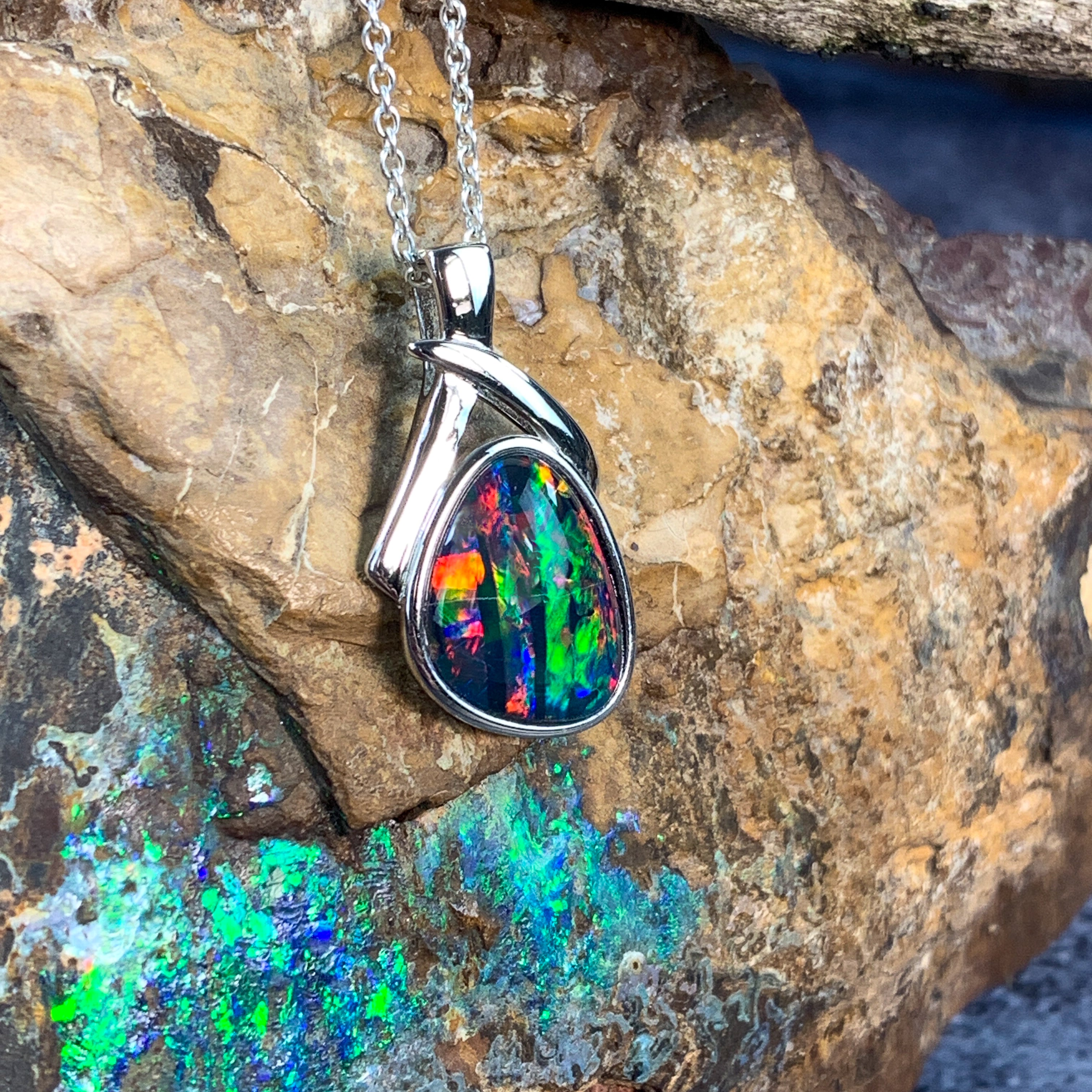 Sterling Silver freeform Opal triplet 25x13mm - Masterpiece Jewellery Opal & Gems Sydney Australia | Online Shop