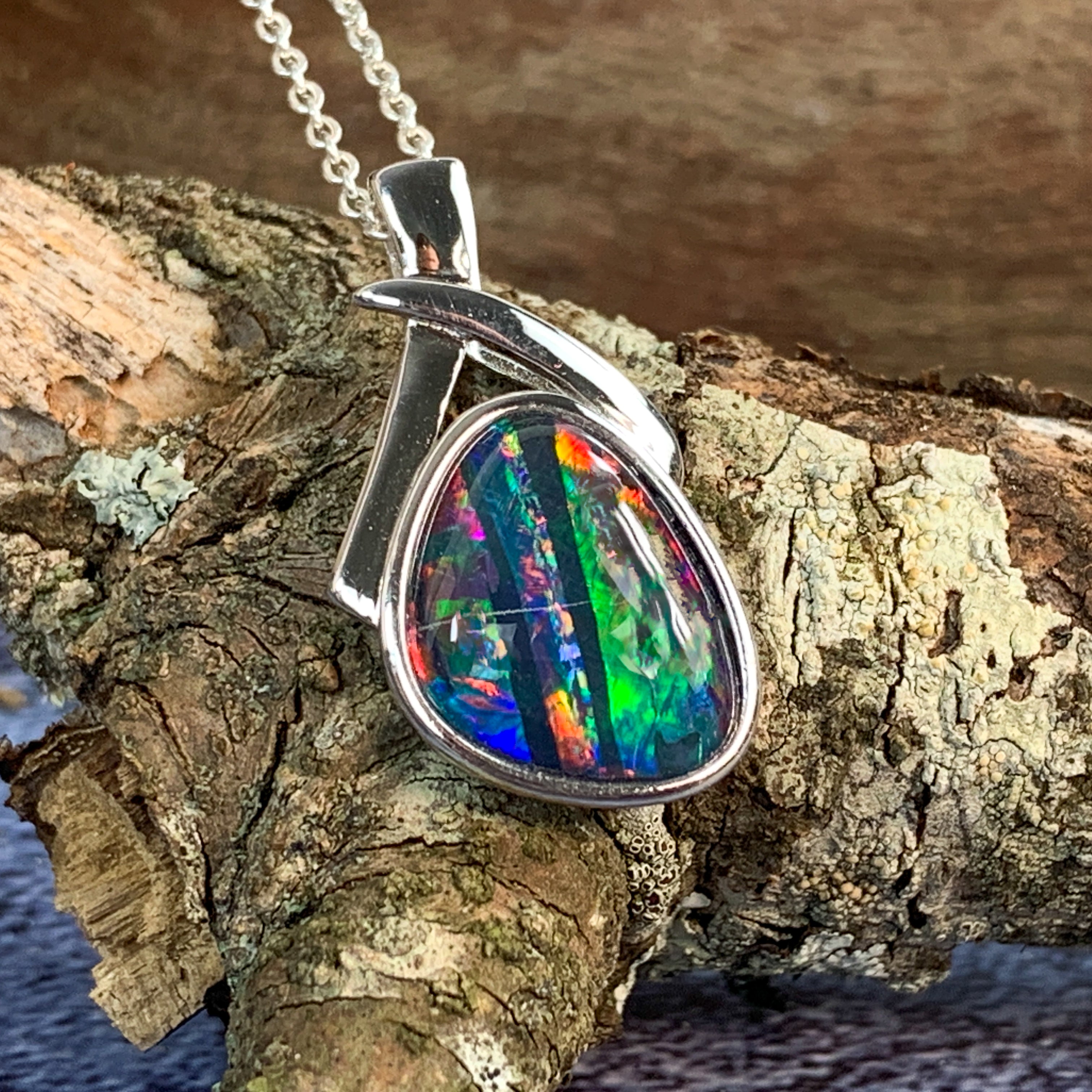 Sterling Silver freeform Opal triplet 25x13mm - Masterpiece Jewellery Opal & Gems Sydney Australia | Online Shop