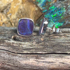 One pair of 18kt White Gold Boulder 6.2ct Blue Opal studs - Masterpiece Jewellery Opal & Gems Sydney Australia | Online Shop