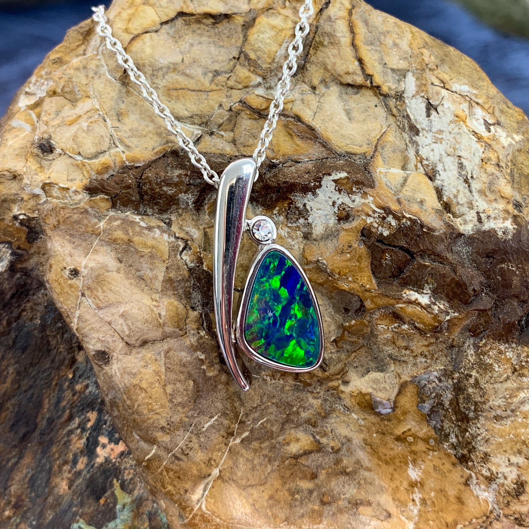 Sterling Silver Opal doublet 20.7x9.4mm pendant - Masterpiece Jewellery Opal & Gems Sydney Australia | Online Shop