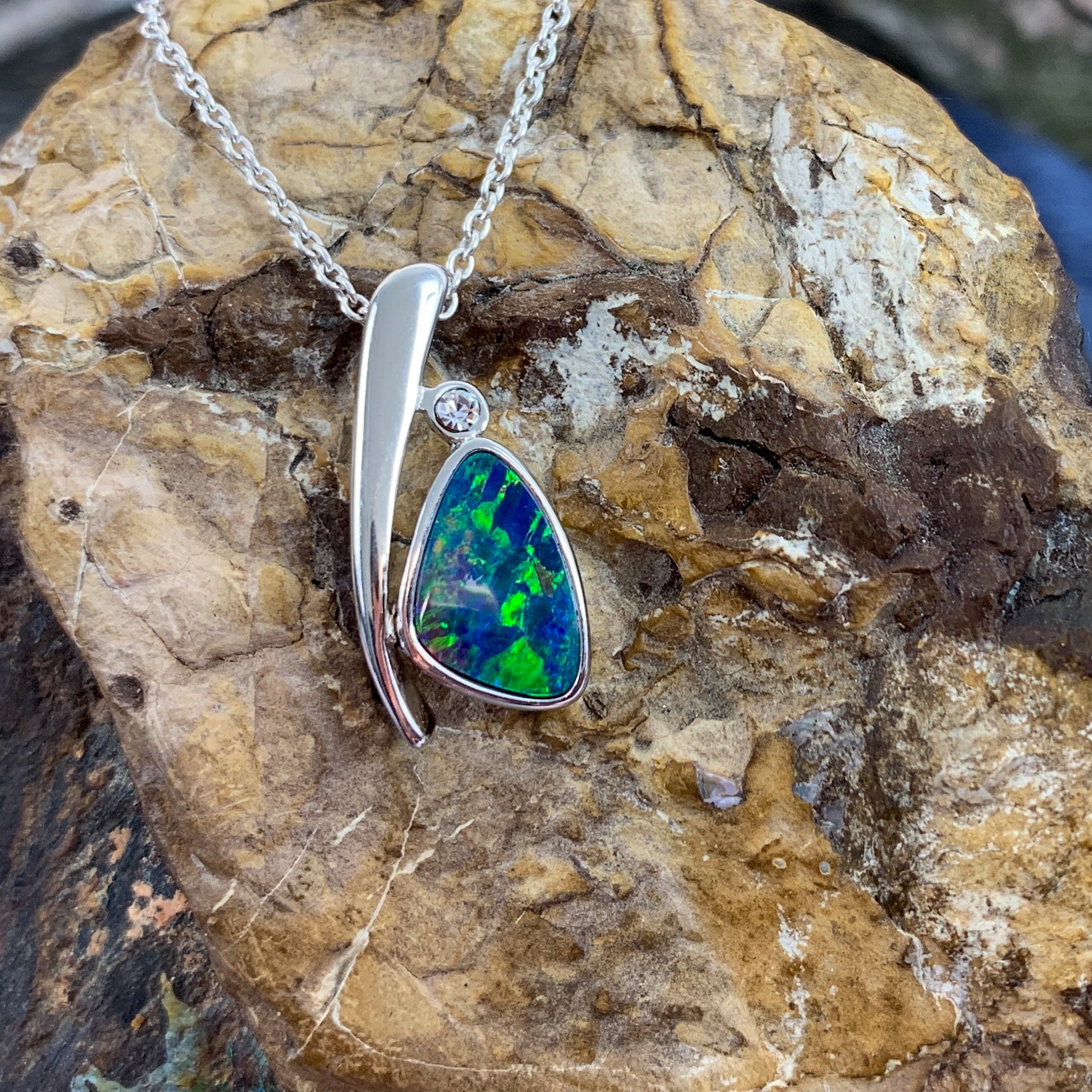 Sterling Silver Opal doublet 20.7x9.4mm pendant - Masterpiece Jewellery Opal & Gems Sydney Australia | Online Shop