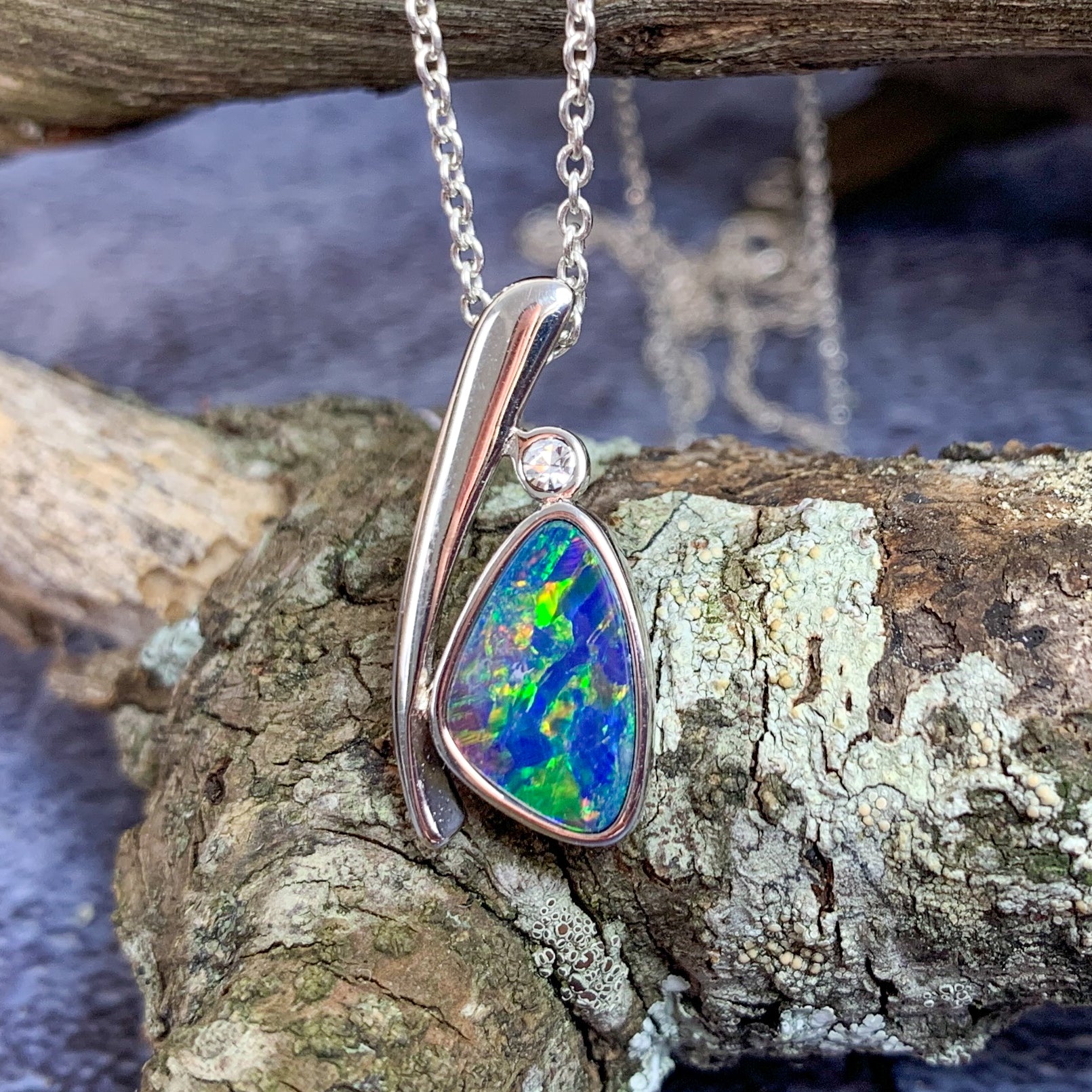 Sterling Silver Opal doublet 20.7x9.4mm pendant - Masterpiece Jewellery Opal & Gems Sydney Australia | Online Shop