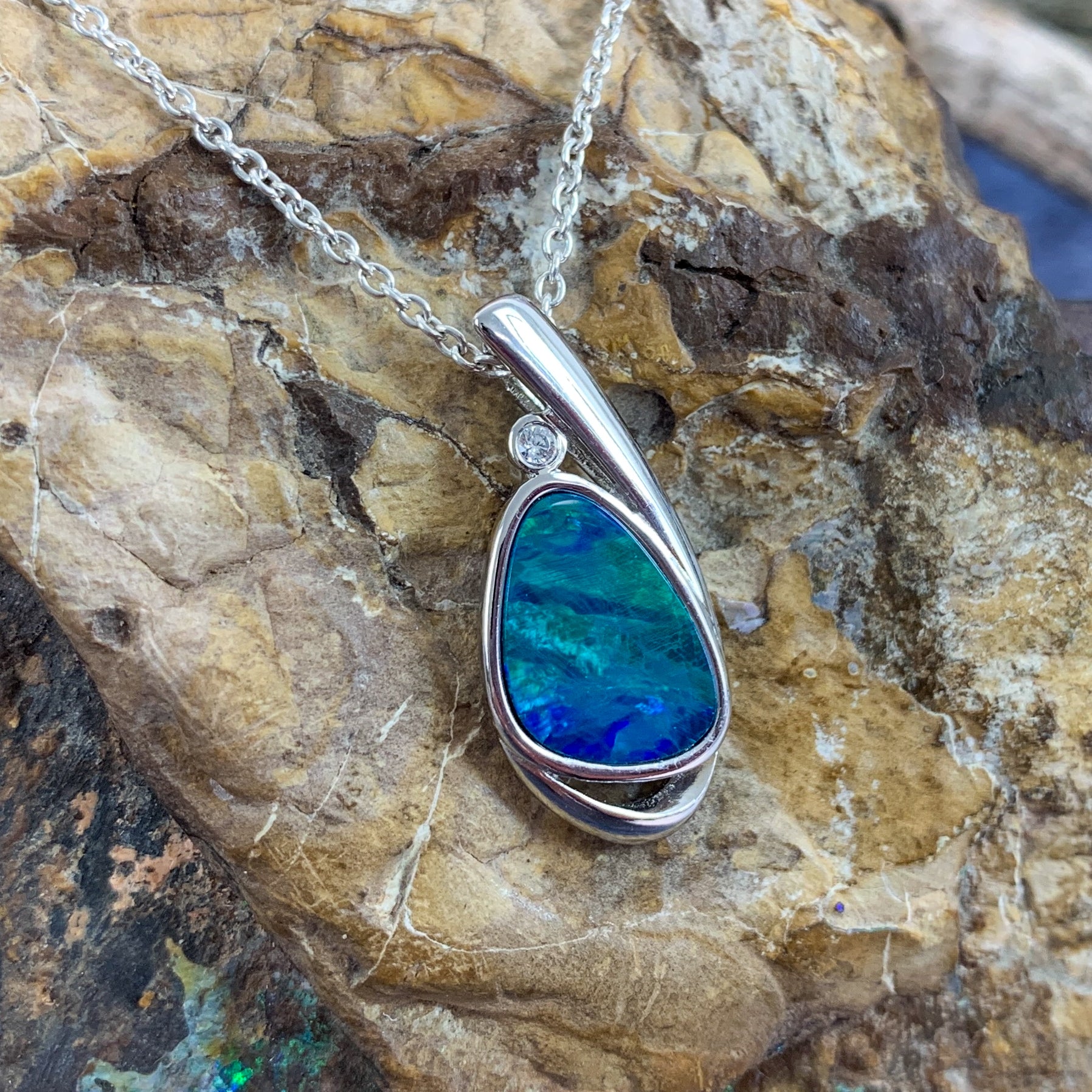 Sterling Silver Opal doublet 24x10.6mm pendant - Masterpiece Jewellery Opal & Gems Sydney Australia | Online Shop