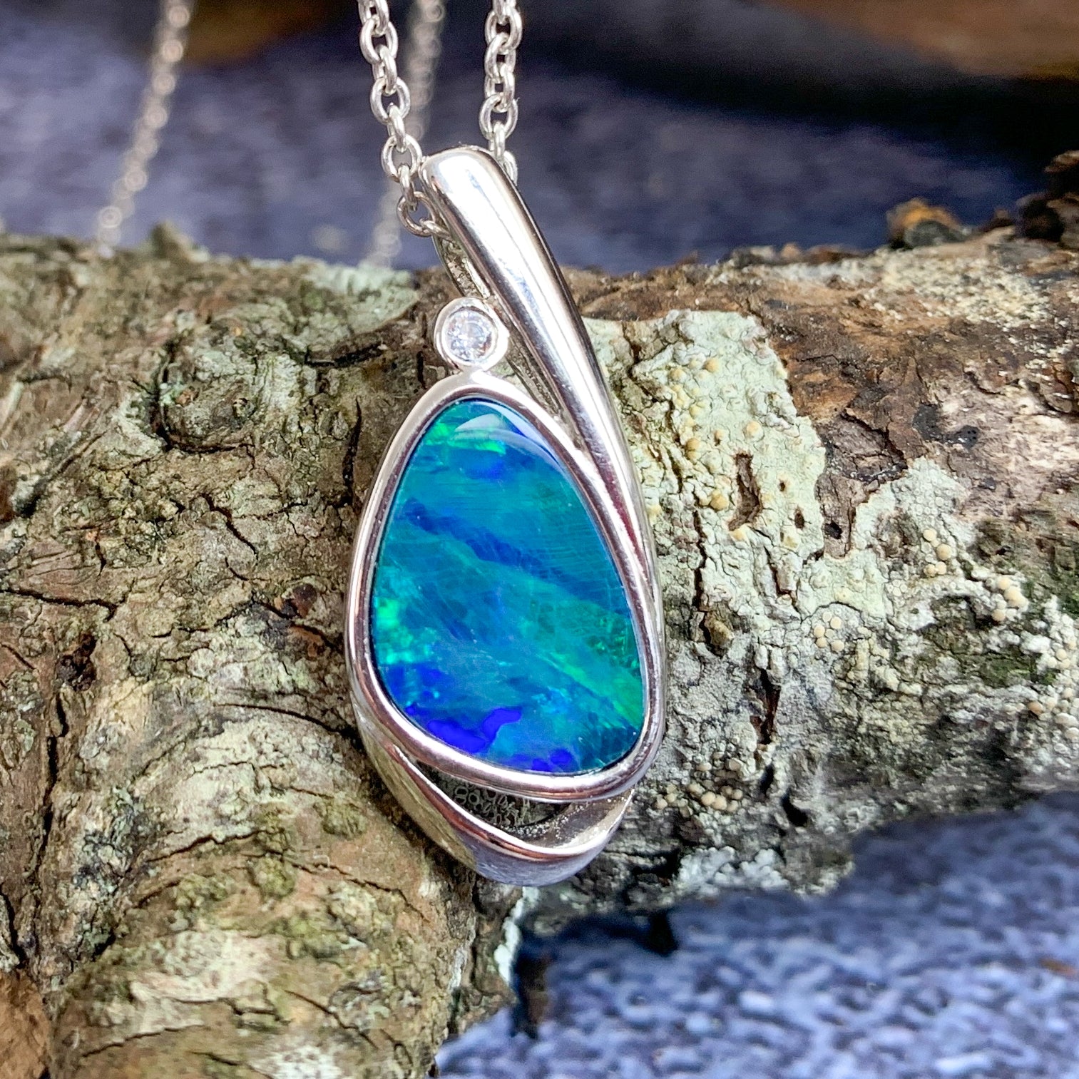 Sterling Silver Opal doublet 24x10.6mm pendant - Masterpiece Jewellery Opal & Gems Sydney Australia | Online Shop