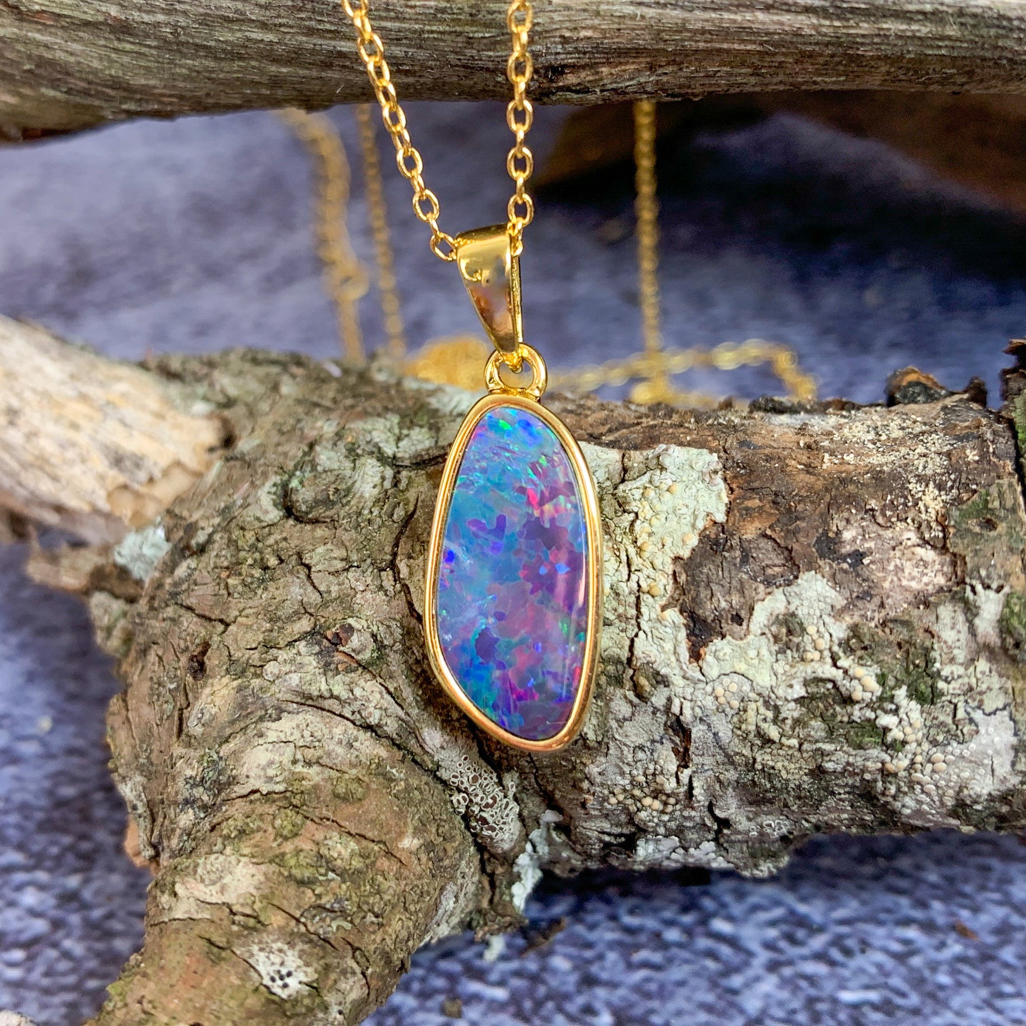 Gold Plated Silver Opal doublet 23.2x8mm pendant - Masterpiece Jewellery Opal & Gems Sydney Australia | Online Shop