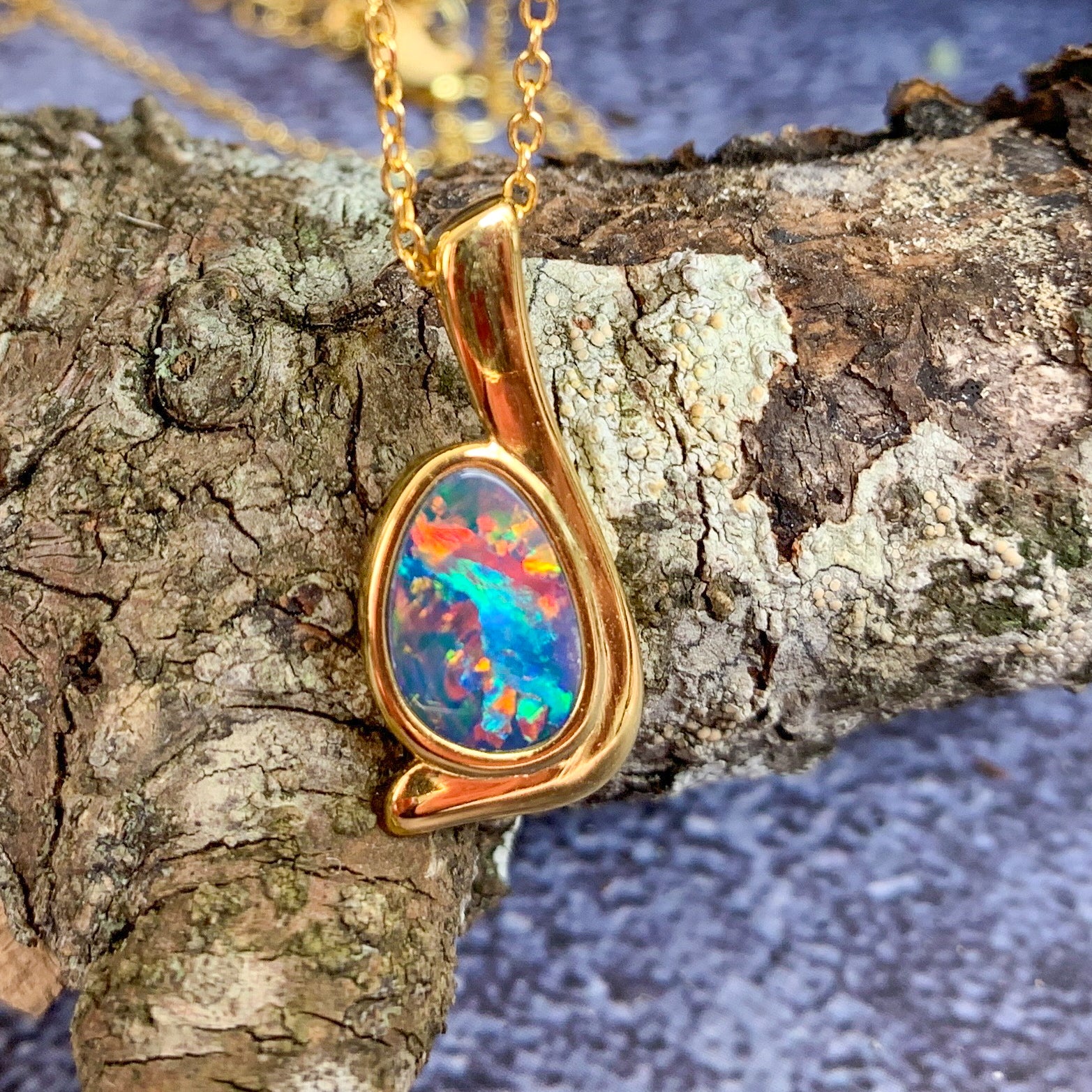 Gold plated Silver Opal doublet 20x9mm pendant - Masterpiece Jewellery Opal & Gems Sydney Australia | Online Shop