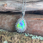 14kt White Gold pear shape pendant with Black Opal 5.62ct and White Sapphire 0.5ct - Masterpiece Jewellery Opal & Gems Sydney Australia | Online Shop