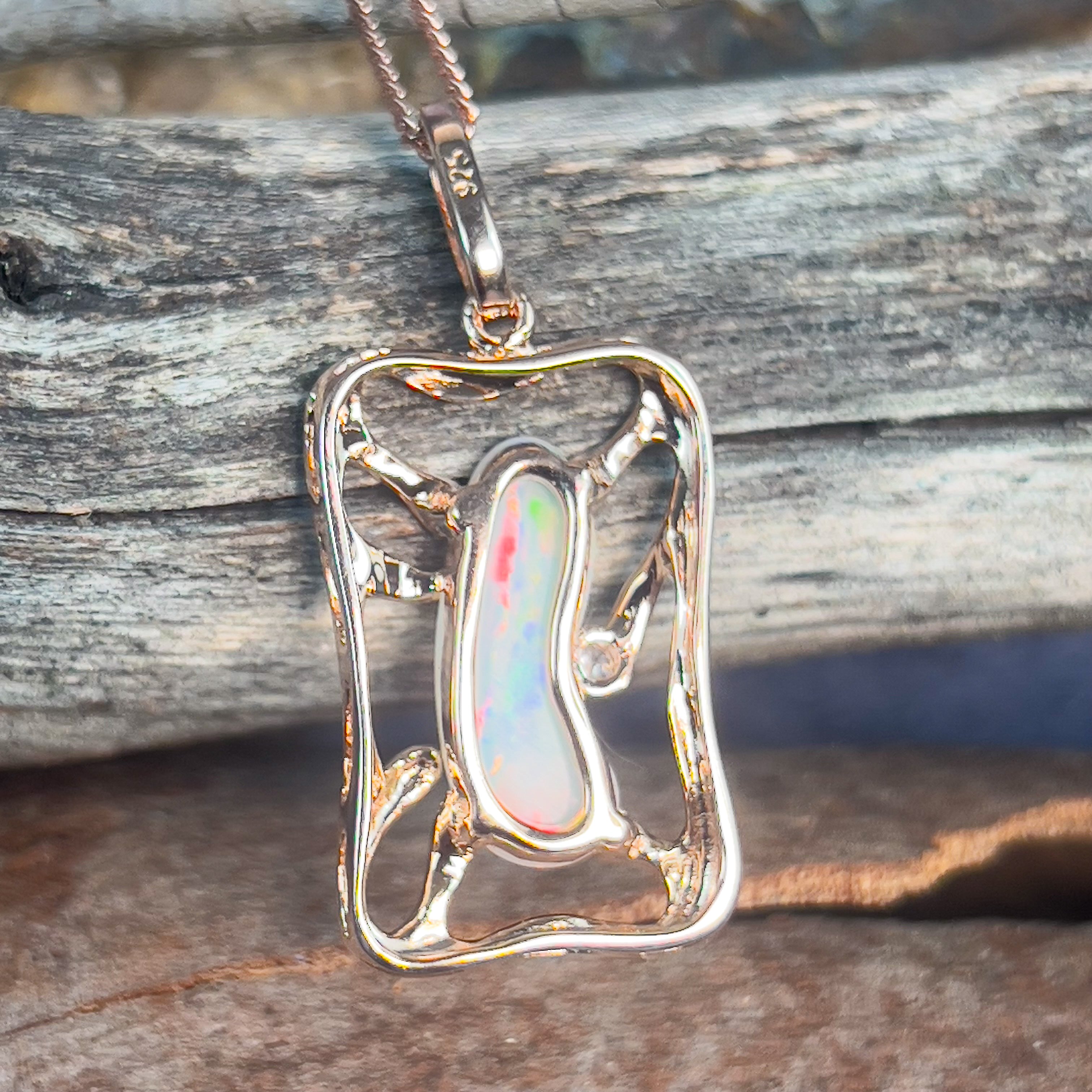 Rose Gold plated Sterling Silver Light Opal freeform pendant rectangular - Masterpiece Jewellery Opal & Gems Sydney Australia | Online Shop