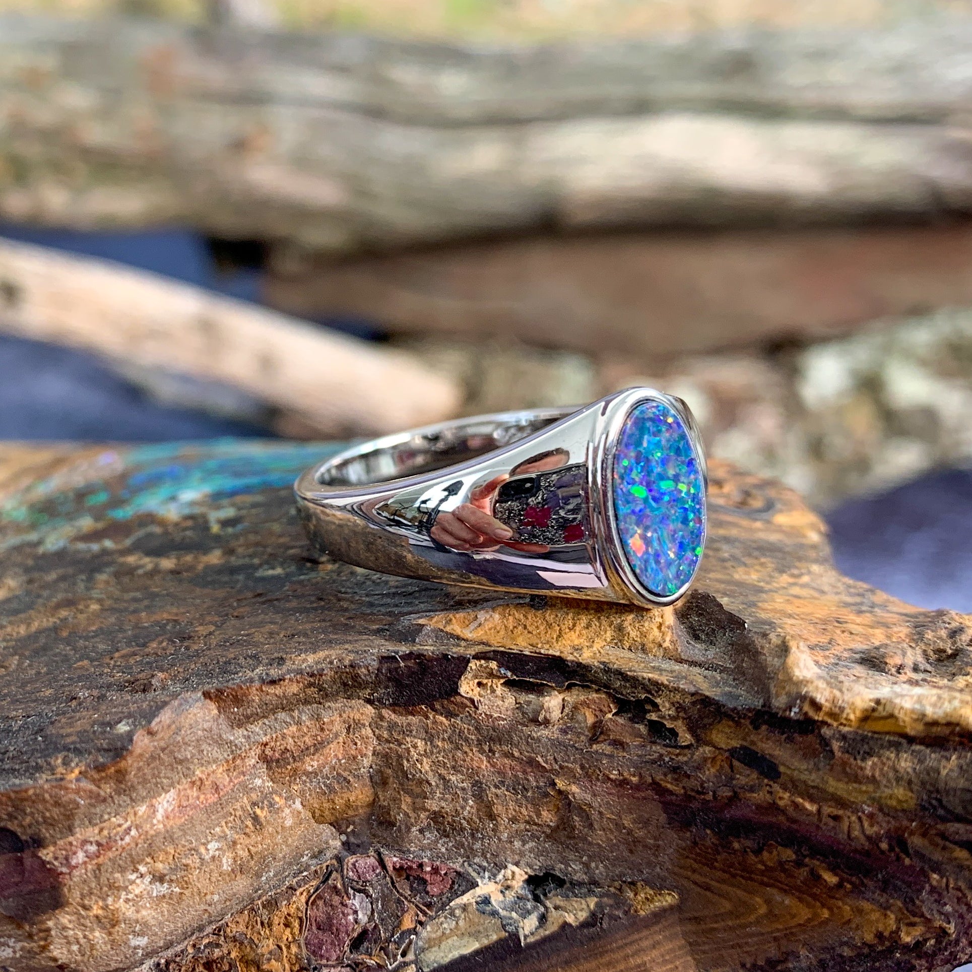 Sterling Silver Opal doublet solid shank ring - Masterpiece Jewellery Opal & Gems Sydney Australia | Online Shop