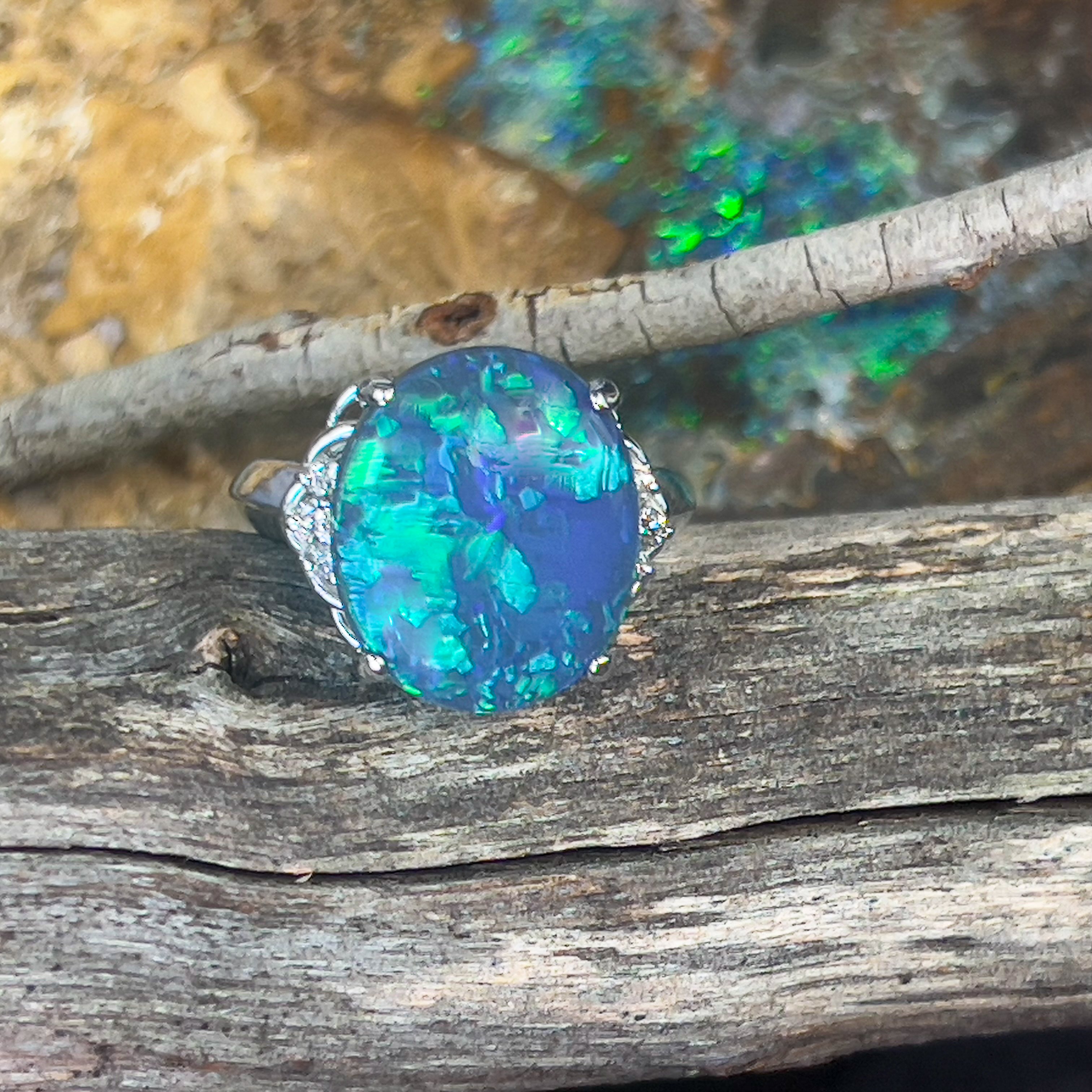 18kt White Gold Black Opal 7.42ct and diamond ring - Masterpiece Jewellery Opal & Gems Sydney Australia | Online Shop