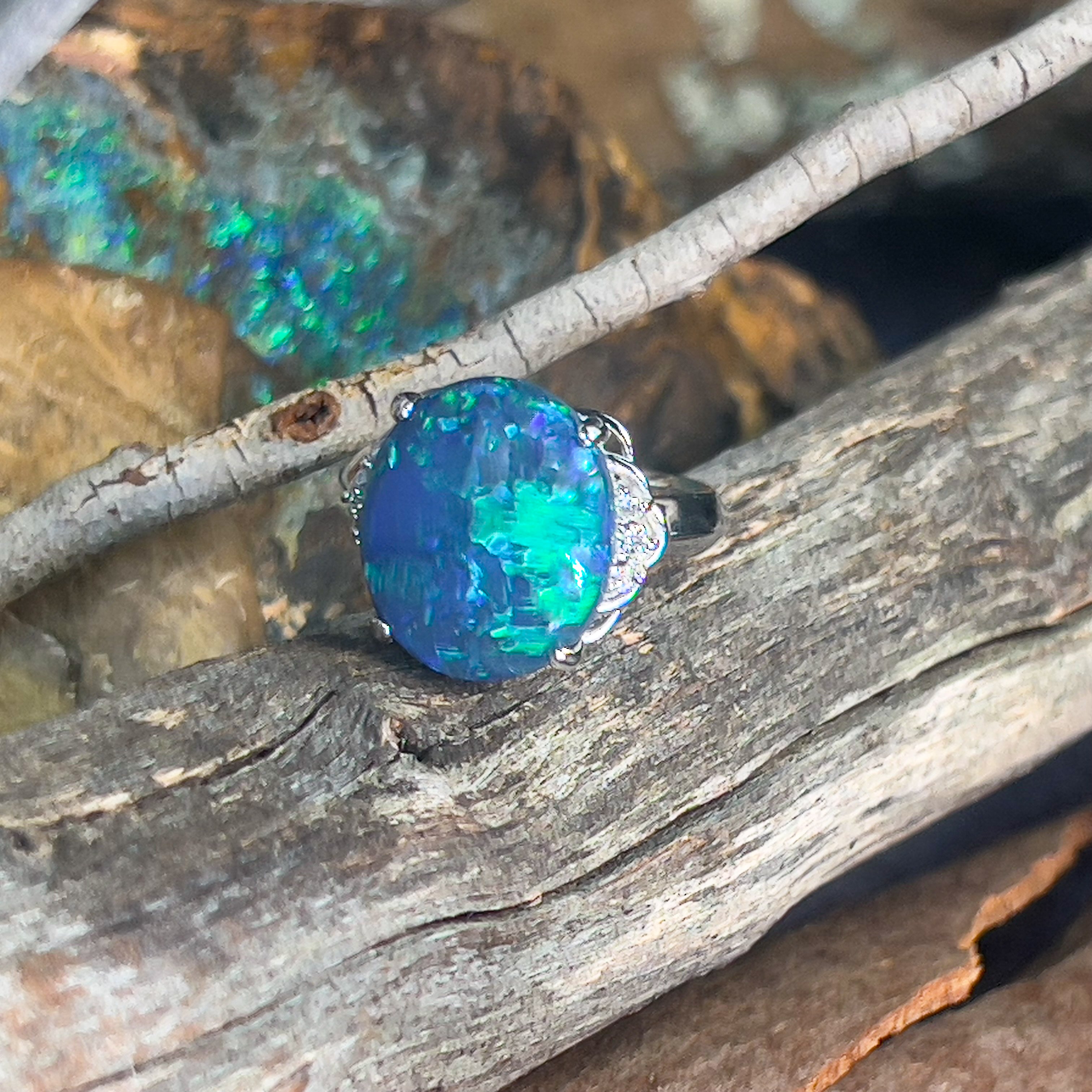 18kt White Gold Black Opal 7.42ct and diamond ring - Masterpiece Jewellery Opal & Gems Sydney Australia | Online Shop