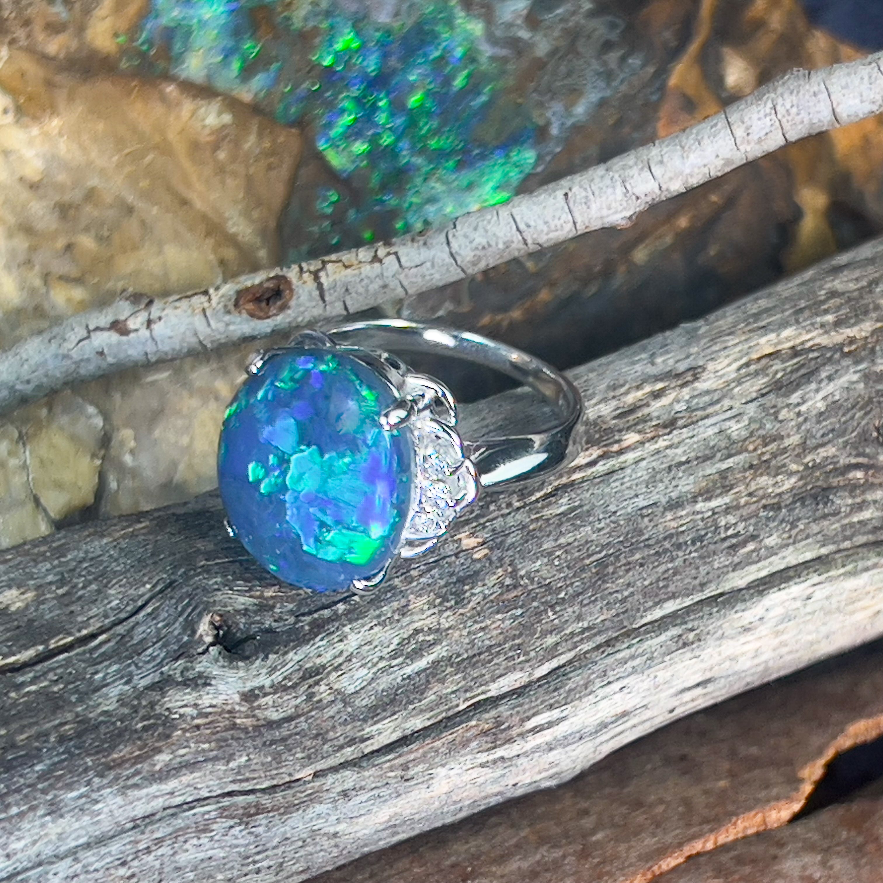 18kt White Gold Black Opal 7.42ct and diamond ring - Masterpiece Jewellery Opal & Gems Sydney Australia | Online Shop