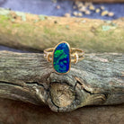 14kt Yellow Gold double row shank with one Opal doublet Blue Green and diamond ring - Masterpiece Jewellery Opal & Gems Sydney Australia | Online Shop