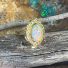 18kt Yellow Gold cluser cross over Black Opal 3.14ct Red flash diamond ring - Masterpiece Jewellery Opal & Gems Sydney Australia | Online Shop