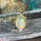 18kt Yellow Gold cluser cross over Black Opal 3.14ct Red flash diamond ring - Masterpiece Jewellery Opal & Gems Sydney Australia | Online Shop