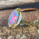 18kt Yellow Gold Black Opal Red flashes 4.86ct and diamond ring - Masterpiece Jewellery Opal & Gems Sydney Australia | Online Shop