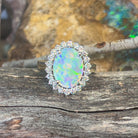 Platinum and 18kt Yellow Gold classic cluster ring with Black Opal and Diamonds - Masterpiece Jewellery Opal & Gems Sydney Australia | Online Shop