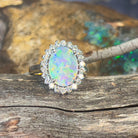 Platinum and 18kt Yellow Gold classic cluster ring with Black Opal and Diamonds - Masterpiece Jewellery Opal & Gems Sydney Australia | Online Shop