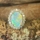 Platinum and 18kt Yellow Gold classic cluster ring with Black Opal and Diamonds - Masterpiece Jewellery Opal & Gems Sydney Australia | Online Shop