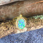 18kt Yellow Gold Black Opal 4ct Green Blue and diamond ring - Masterpiece Jewellery Opal & Gems Sydney Australia | Online Shop