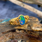 Gold Plated Silver patterned Oval Opal doublet ring - Masterpiece Jewellery Opal & Gems Sydney Australia | Online Shop