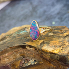 14kt Yellow Gold Opal doublet red flash with diamonds ring - Masterpiece Jewellery Opal & Gems Sydney Australia | Online Shop